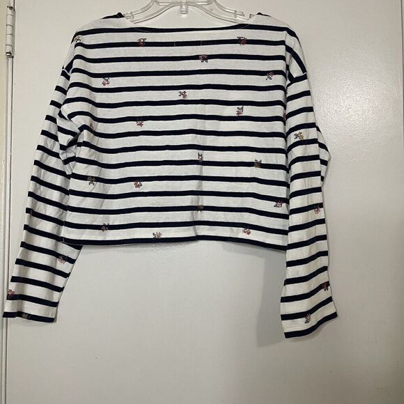 MADEWELL Navy stripe embroidered boxy cut shirt size small - Picture 6 of 6